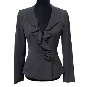 Tahari ASL Black Ruffle Rosette Blazer Jacket Size 2